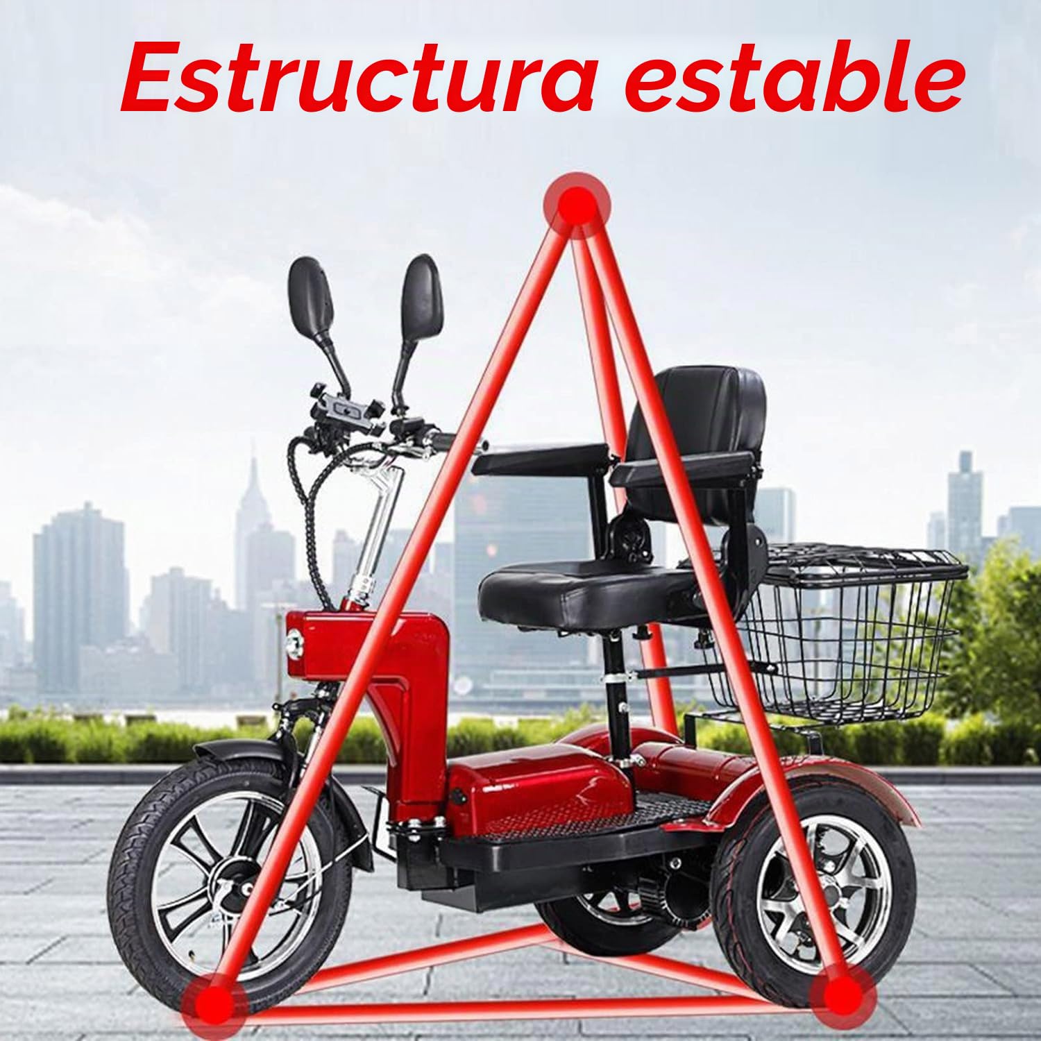 Scooter Eléctrico de Lujo de 3 Ruedas - para Mayores y Adultos Viene con Asiento Reposabrazos Ajustable en Ángulo, Silla de Ruedas Eléctrica Móvil con Soporte para Teléfono Móvil，