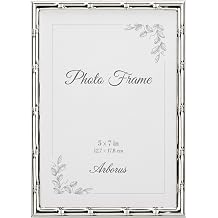 5x7 Silver Picture Frames, Metal Bamboo Design with Glass & Velvet Back