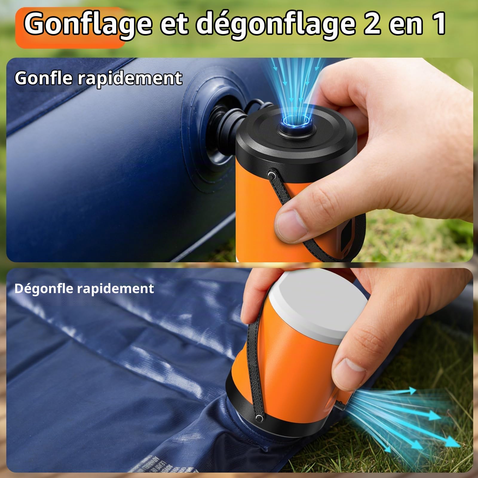 Gonfleur Électrique Portable avec Batterie 5000mAh,Pompe à Air Rechargeable USB-C pour Matelas Gonflable,3 Buses pour Matelas Gonflable,Piscine et Bouées
