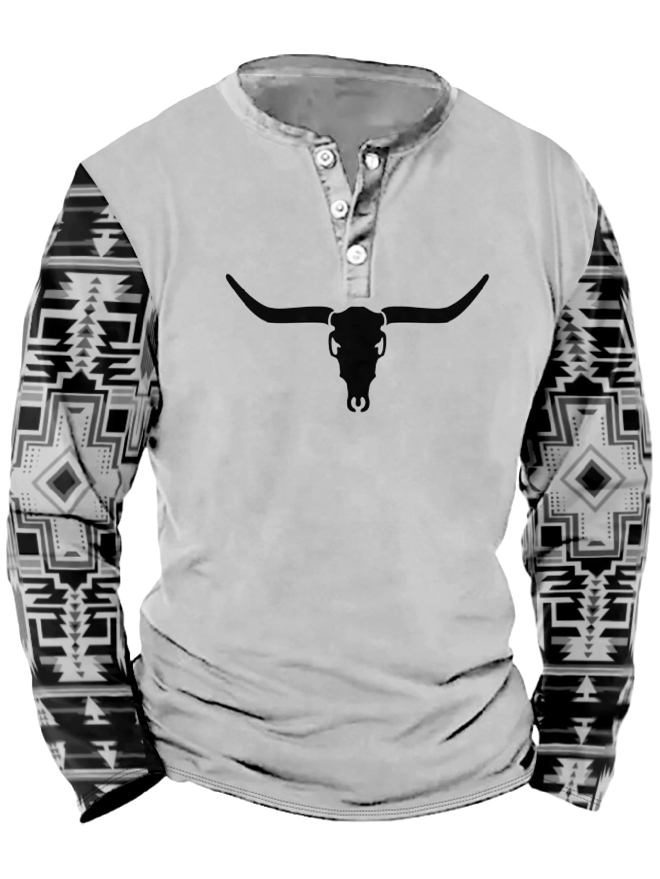 QANSI Mens Western Shirts Long Sleeve Aztec Button Down Henley Shirt Country Cowboy Slim Fit T Shirt Tee Tops for Men S-5XL