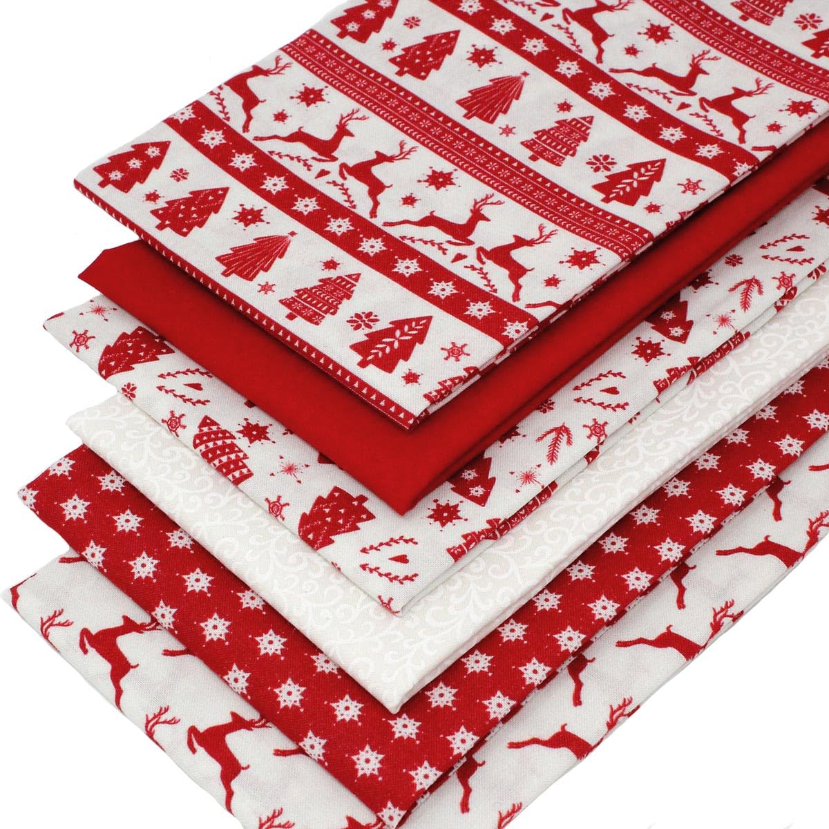 6 Fat Quarters Bundle - 'Scandi Coordinates – Red' Christmas Fabric Features Stags, Trees & Stars. 100% Cotton Ideal for Quilting, Patchwork, Crafting (with free patchwork pattern by Overdale Fabrics)