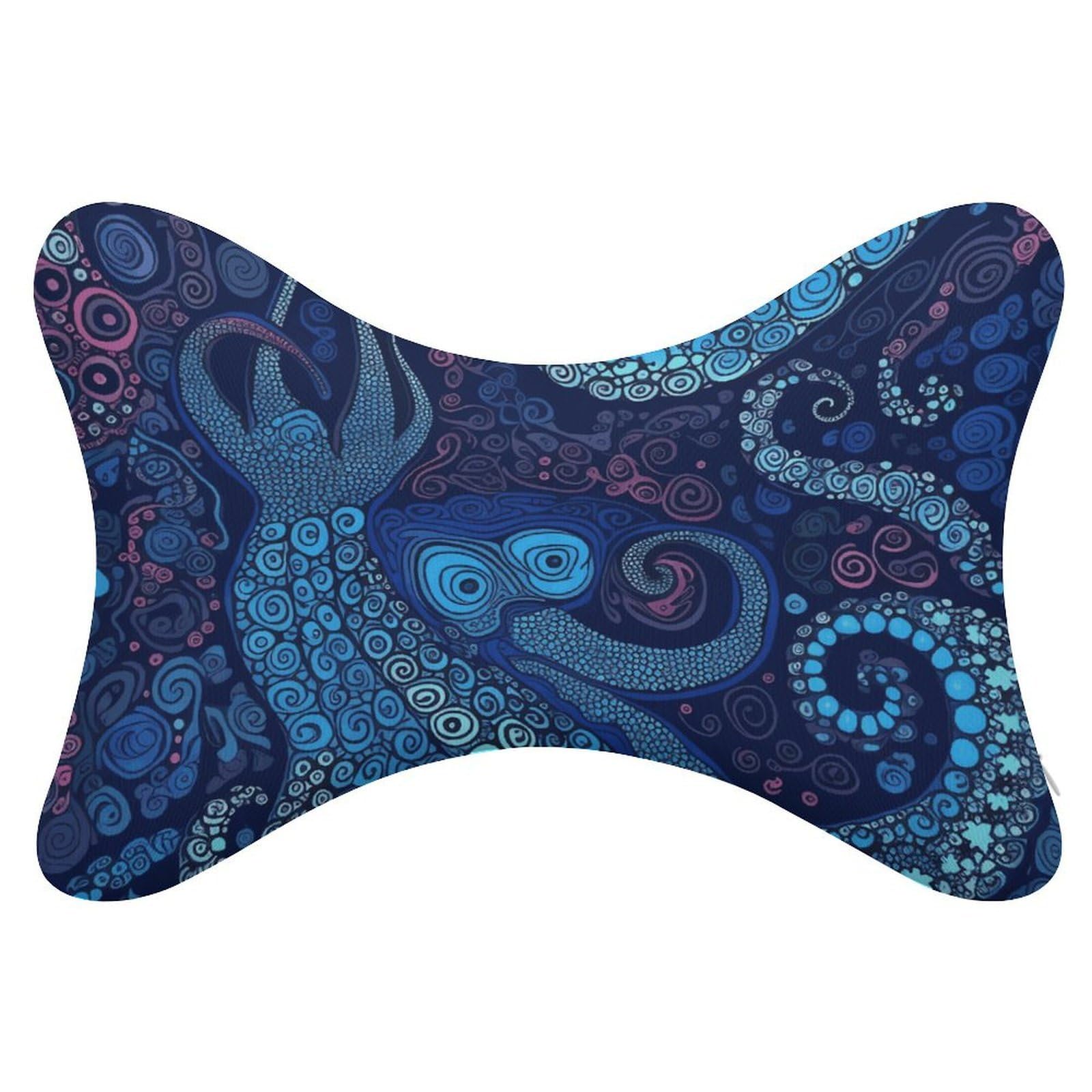 FekiLoot Blue Octopus Car Headrest Set of 2,Softness Memory Foam Car Neck Pillow with Breathable Removable Cover Car Neck Support Pillow Ergonomic for Driving, Office