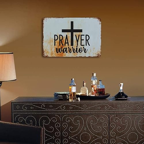 Miniatura 4 de Letreros de arte de pared de guerrero de oración, placa de metal con versículo bíblico, citas religiosas cristianas, letrero de metal de Jesús,