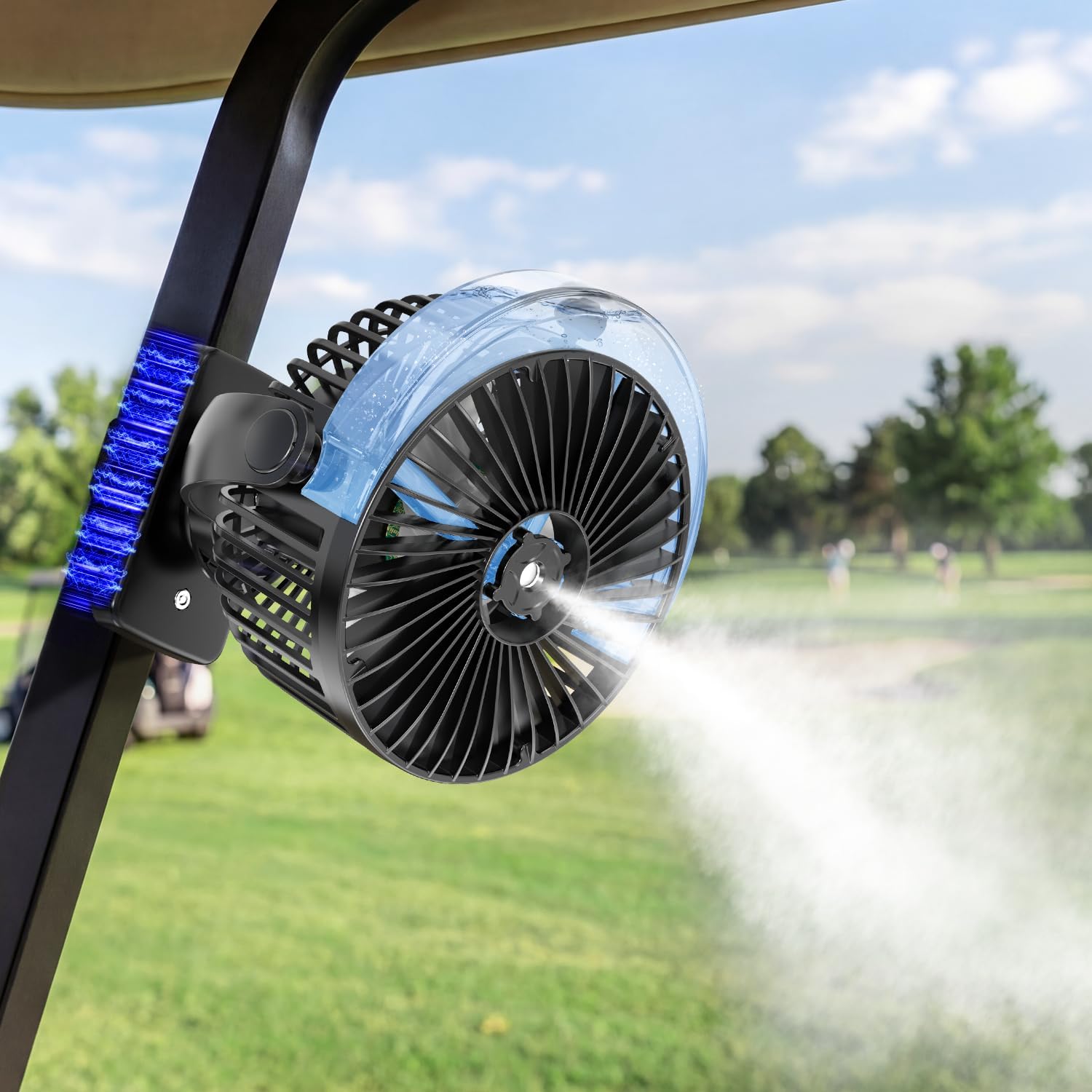 BOYISEN Magnetic Golf Cart Fan with Misting, 12000mAh Battery Operated Portable Fan 4 Speeds, LED Lantern, Universal Fit for EZGO Club Car Yamaha, Cruise Ship Accessories Travel Essentials