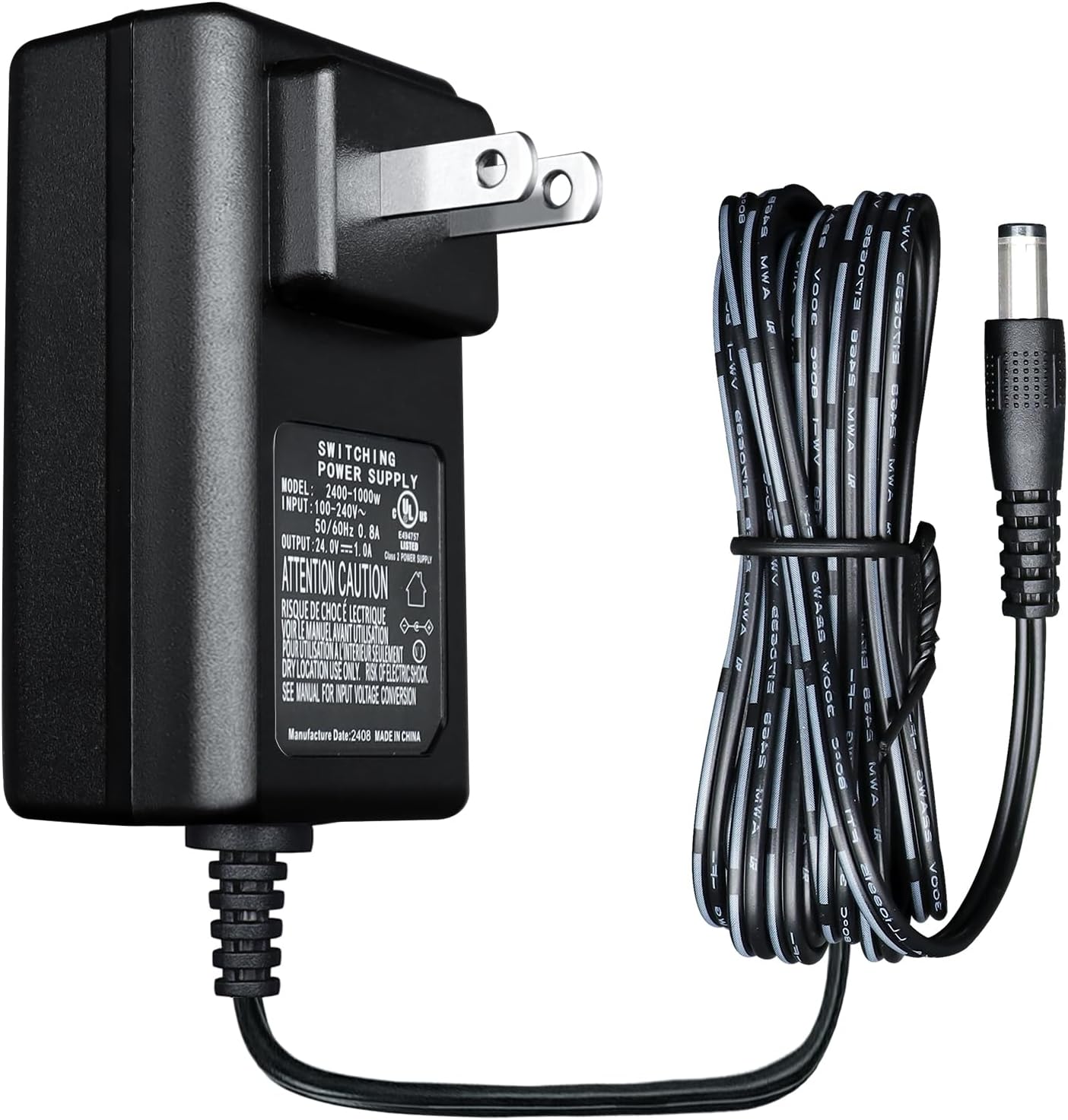UL Listed 24V 1A 1000mA 6FT Power Supply Adapter, 24W 0.5A 0.6A 0.8A 1A AC/DC Switching Adapter for LED Strip Light CCTV Camera Oil Diffuser Humidifier Massage Gun DC Pump Ring Door Bell Floor Lamp