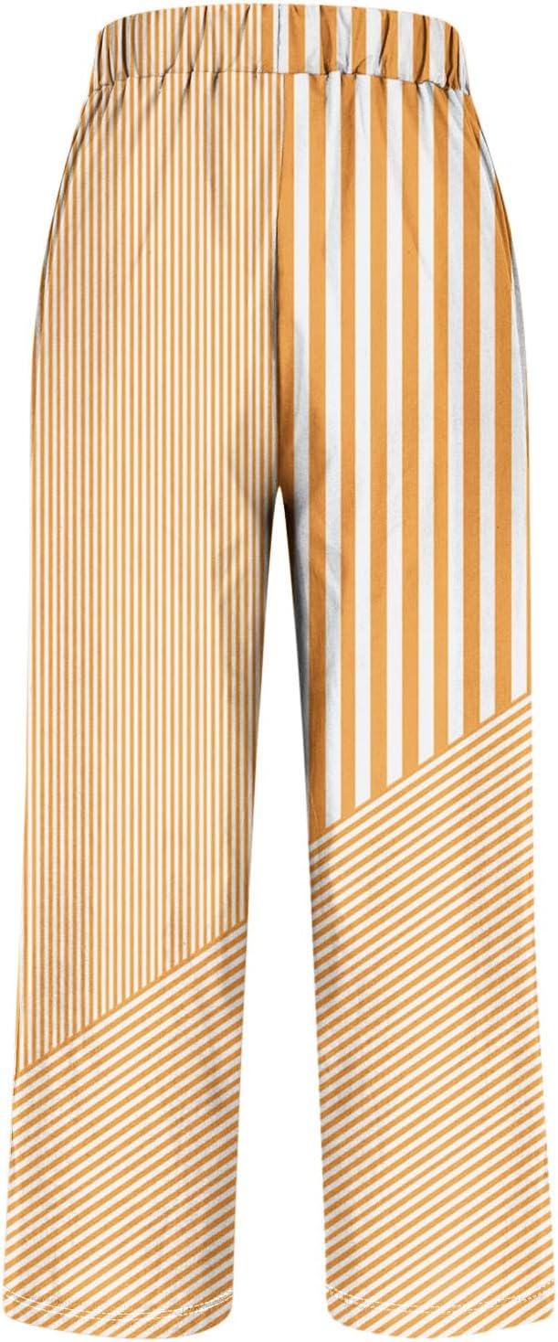 Linen Pants Women 2026 Cotton Straight Leg Casual Pant Dressy High Waisted Lounge Trousers Fashion Striped Print Trouser