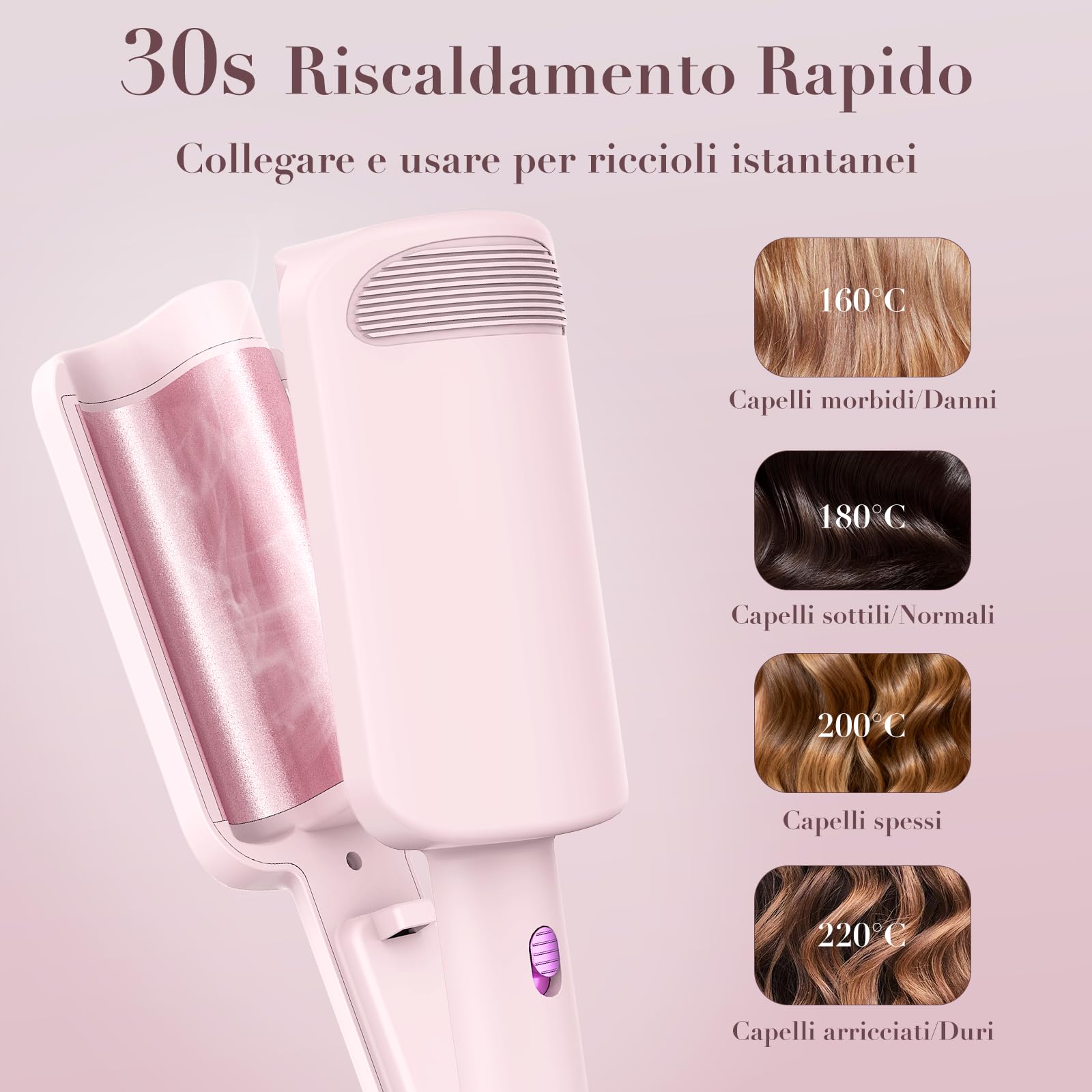 AISEELY Ferro Arricciacapelli 32MM, Piastra Onde per Capelli 3 Cilindri, Ceramica Piastra Arricciacapelli 4 Temperature Regolabil (160℃-220℃),Antiscottature, Perfetto per Principianti e Professionisti