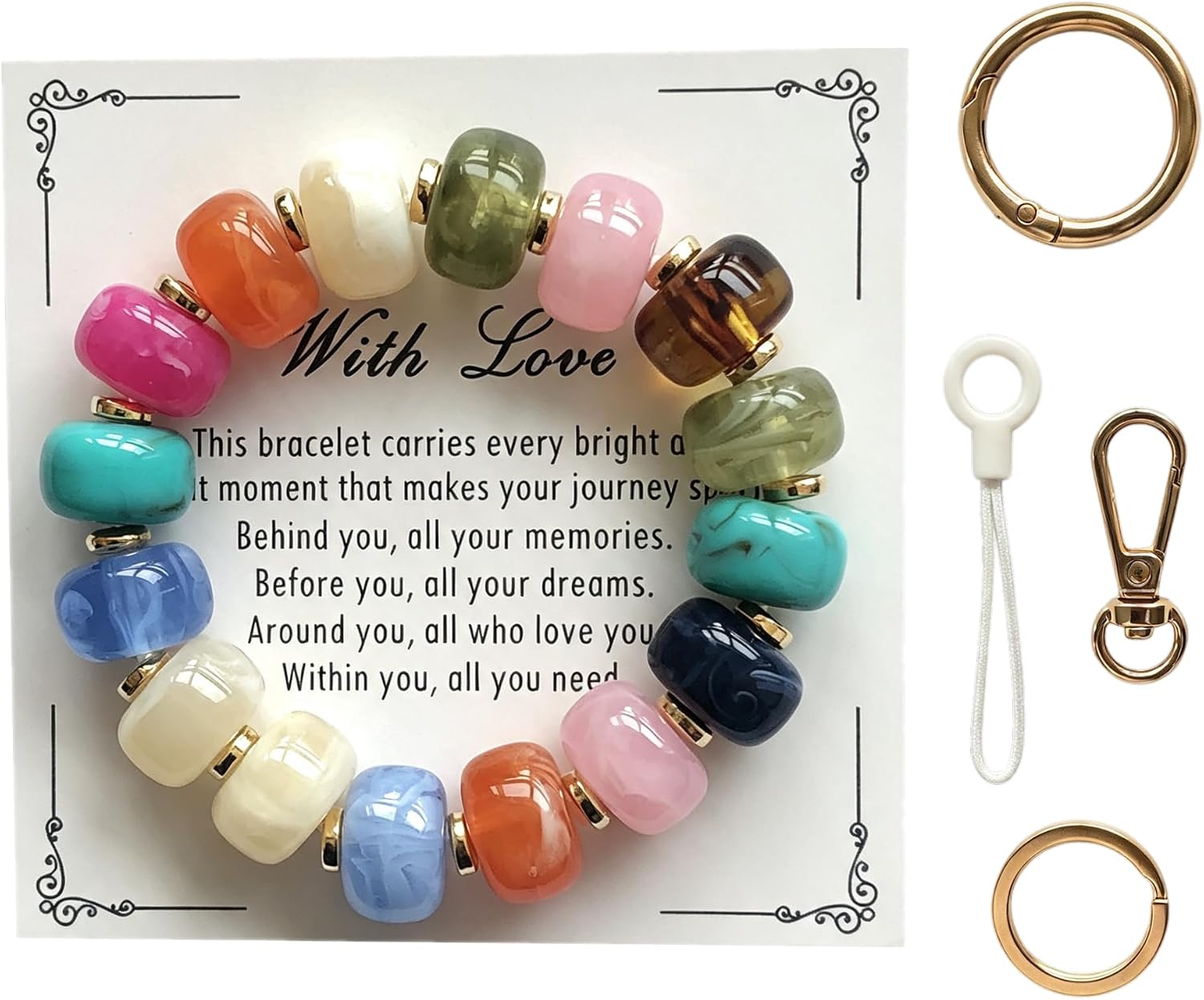 Wearable Beaded Bracelet Wrist Keychain,Birthday Gift for Women