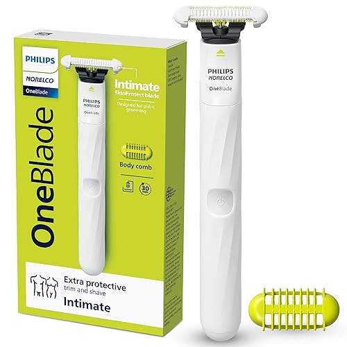 Philips Norelco OneBlade Intimate, Designed for Pubic Grooming, Trim & Shave with Extra Skin Protection, Waterproof, Model QP1924/70 - Single Pack - White