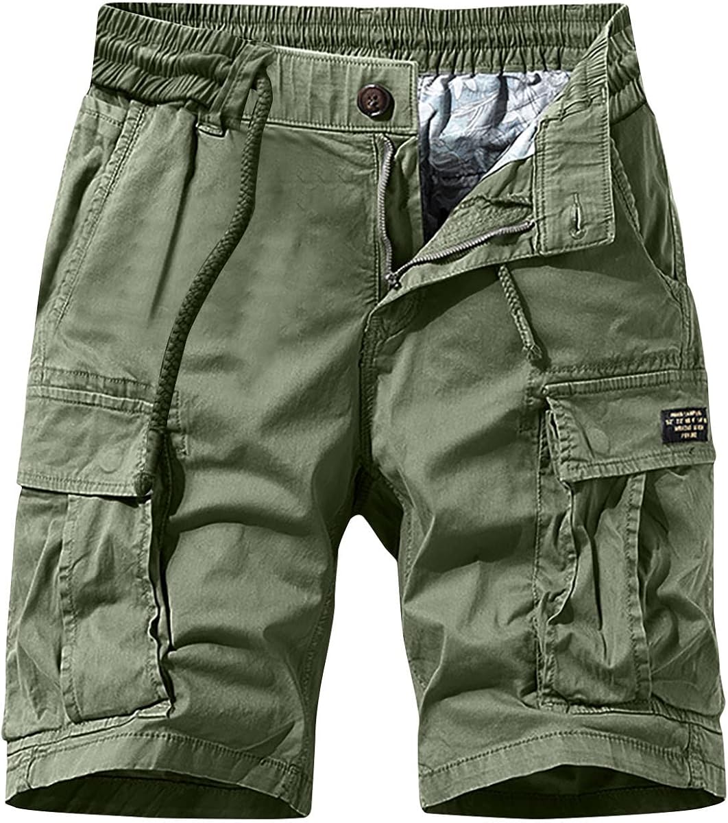 Linen Shorts Men 2023 Regular and Big & Tall Fashion Outdoor Cargo Shorts Summer Drawstring Elastic Waist Shorts