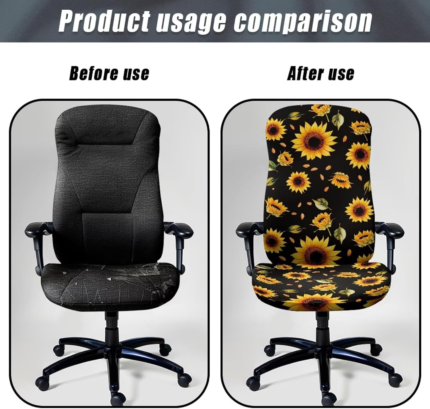 Sunflower Print Office Chair Cover Stretchable, Computer Chair Slipcovers Elastic, Office Desk Chairs Covers Soft Size L