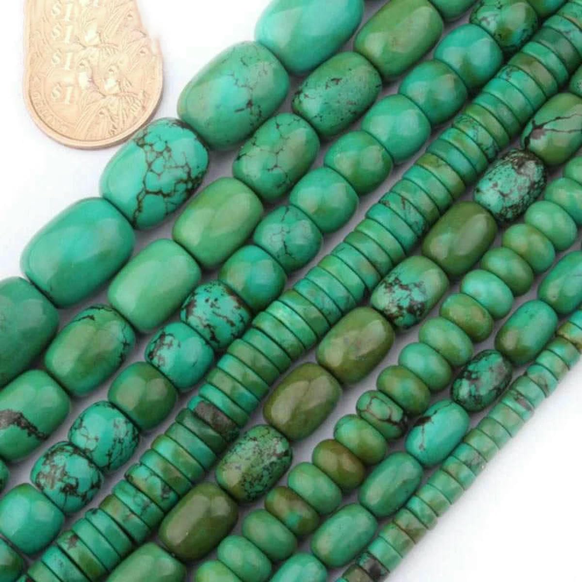 Cuentas de turquesas naturales verdes para hacer collares, pulseras y joyas, 15 pulgadas (8 x 12 mm, 10 x 14 mm, 15 x 20 mm - 13 x 16 mm).