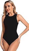 Vista 3 de BSXIJIE Body sin mangas para mujer, cuello halter, sexy, cuello redondo, básico, ajustado, para mujer
