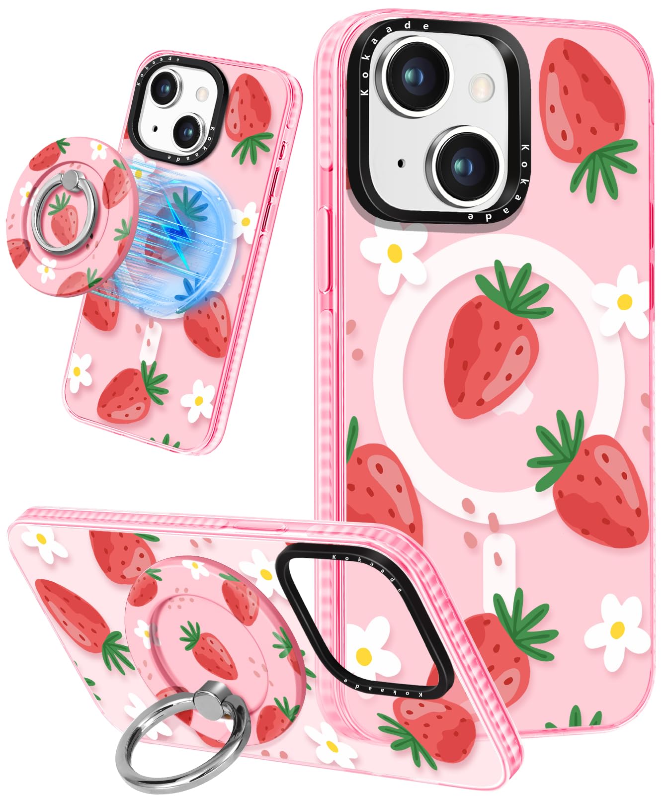 Coque iPhone 14 antichoc compatible Magsafe mignon design fraise