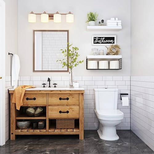 Vista 17 de QEEIG Estantes de baño sobre el inodoro, almacenamiento de papel, decoración de casa de campo, decoración estética, letrero de decoración estética