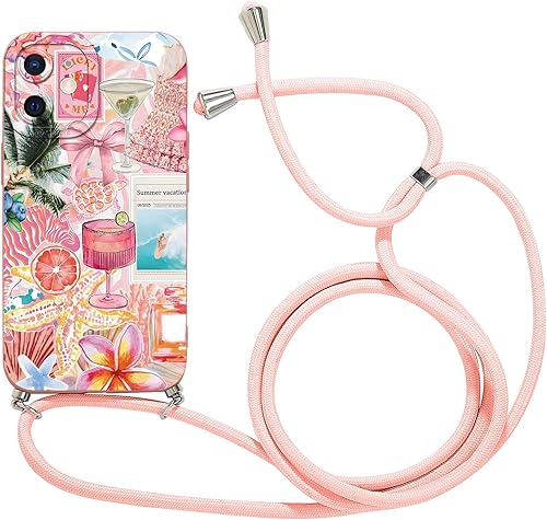 Foonary Coque pour iPhone 12 avec Cordon, Cute Aesthetic Fleur Hibiscus Été Colo