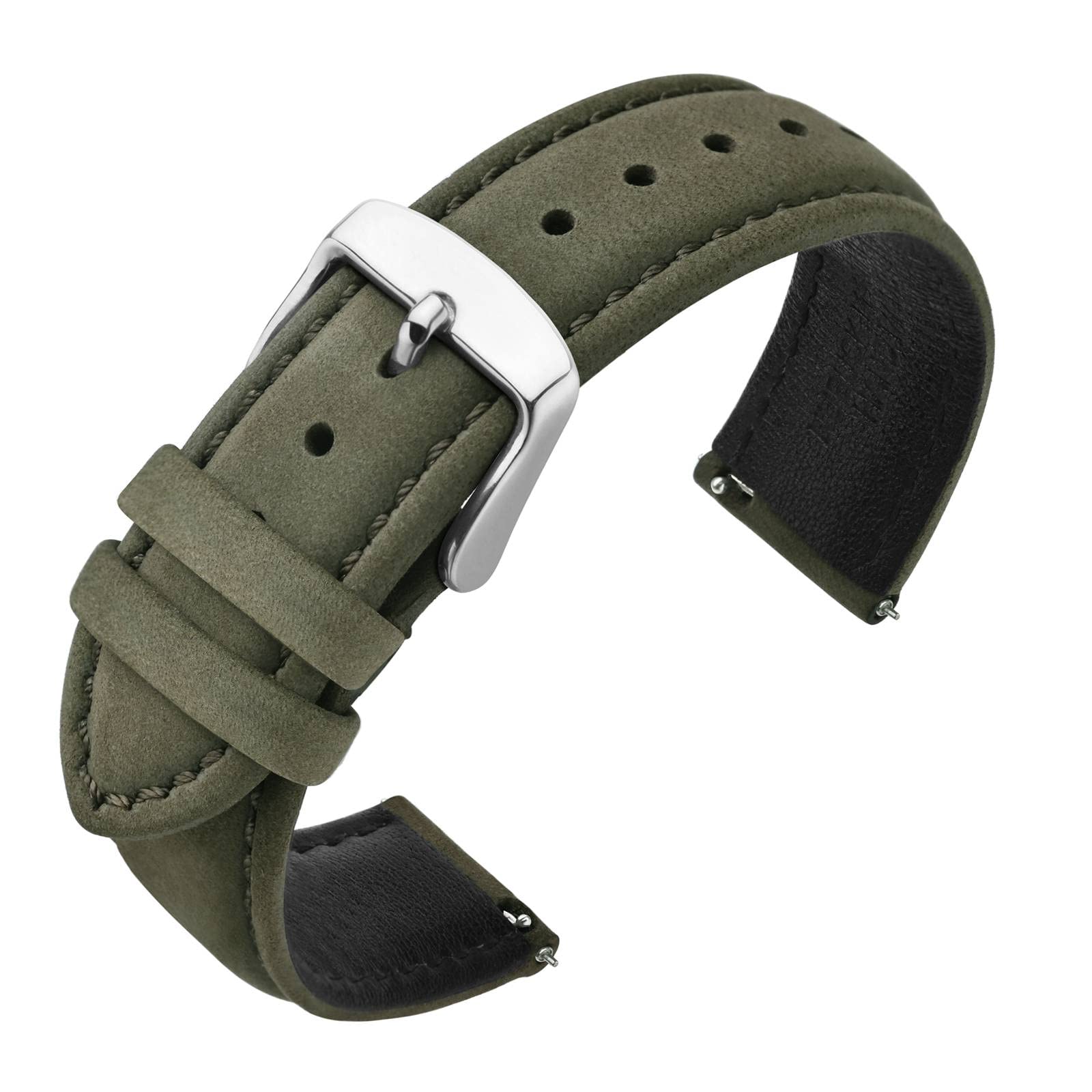 ANNEFIT 22mm Watch Band with Stainless Steel Silver Buckle, Vintage Nubuck Suede Soft Leather Watch Strap with Quick Release (Green)