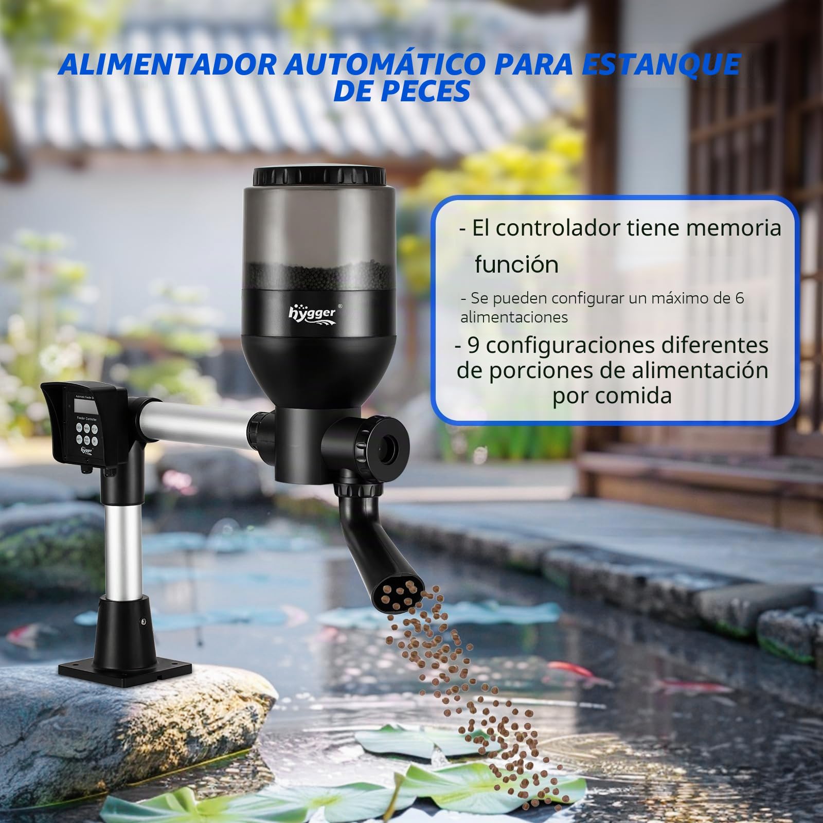Hygger Alimentador Automático,Large Programable Dispensador Automático de Comida para Peces con LCD Display Controller,5.5 litros Alimentador Automatico Peces Pond Feeder for Weekend Holiday