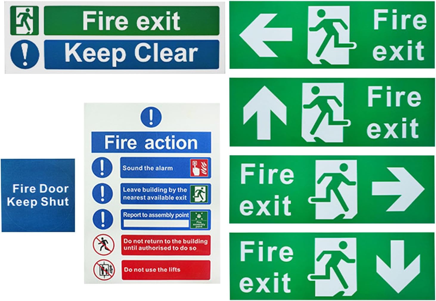 Exit Signs for Business, Safe Exit Sign Sticker - Set of 7 Wear Resistant Warning Stickers Safety Solution for Commercial Exterior Doors for All