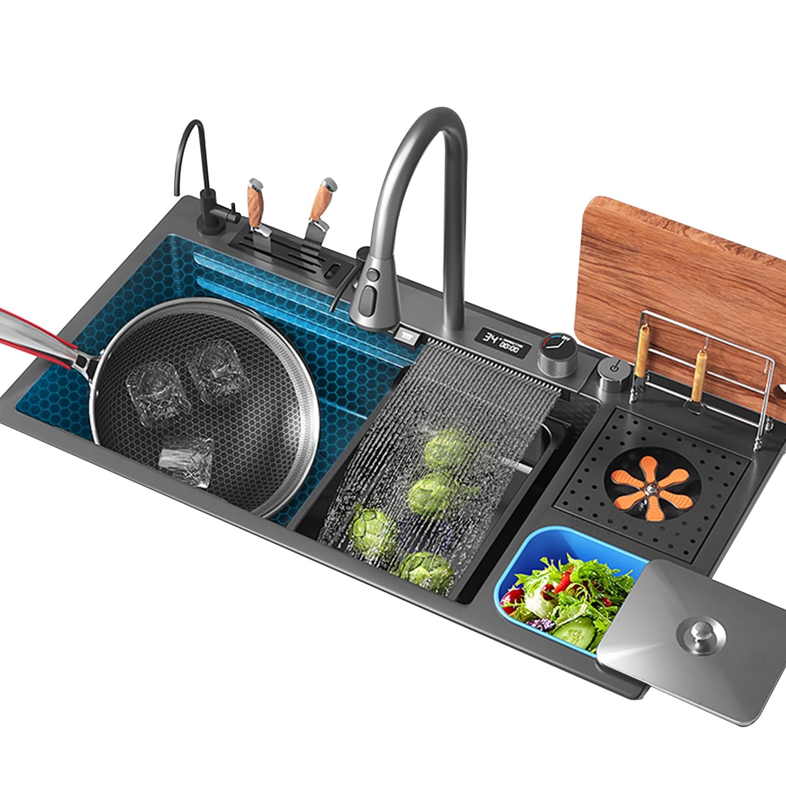 Évier de cuisine à cascade idéal pour préparer les repas en famille évier 94cm