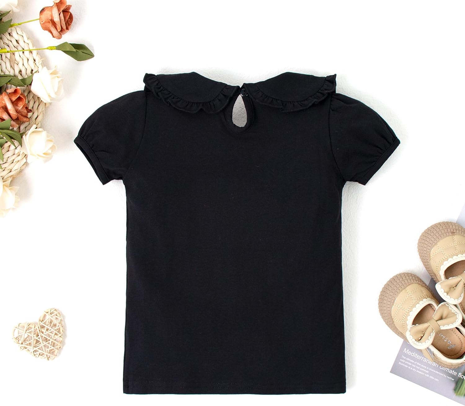 Magic Park 12M-14Y Toddler Short Sleeve T-Shirt Girls Ruffle Blouse Kids Solid Color Tee Casual Tops Holiday Clothes - Image 3