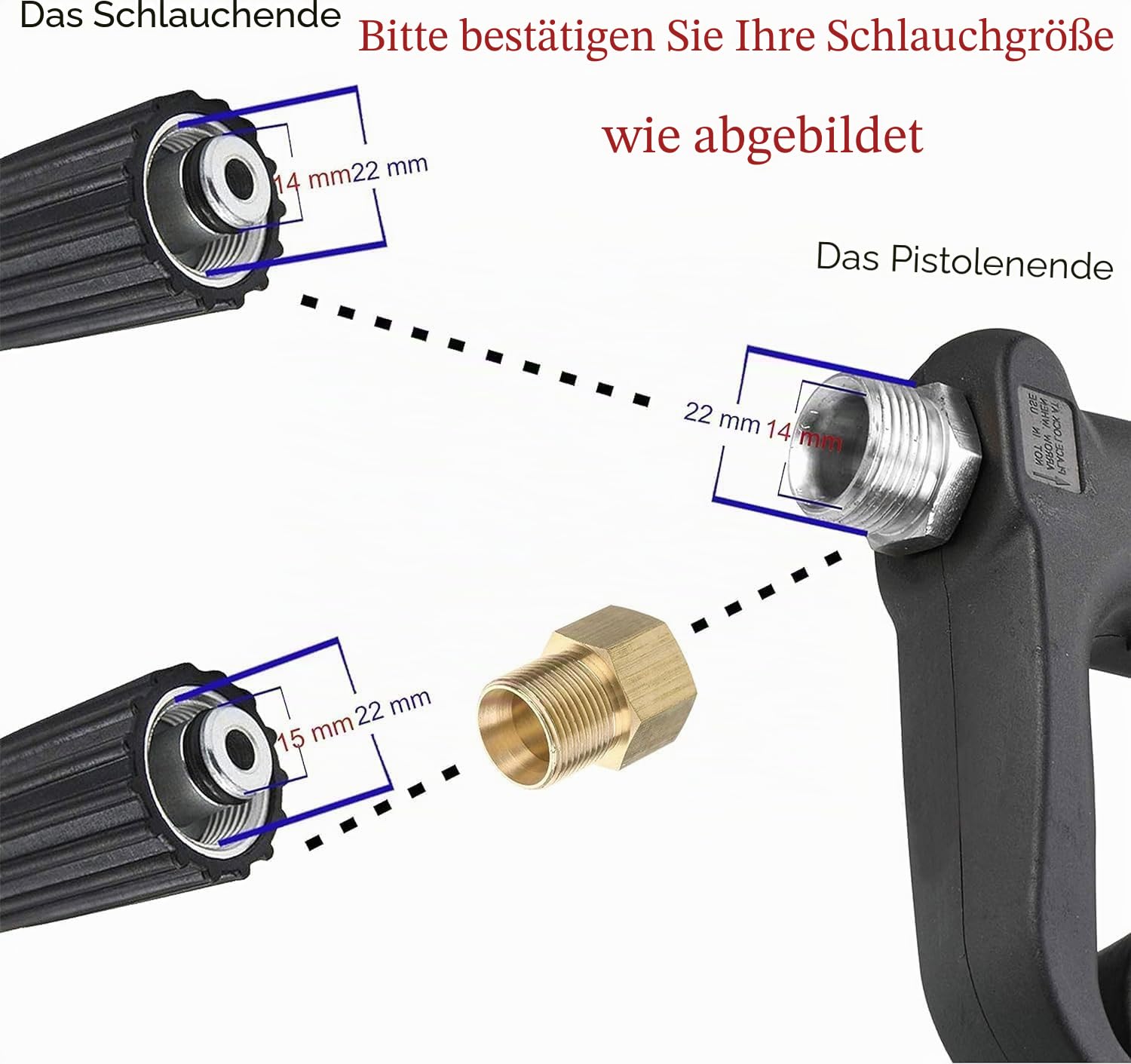 M MINGLE Austauschpistole für Hochdruckreiniger mit Verlängerungslanze, M22 15 mm oder M22 14 mm Anschluss, 5 Düsen, 100 cm (40 Zoll), 276 bar (4000 PSI)