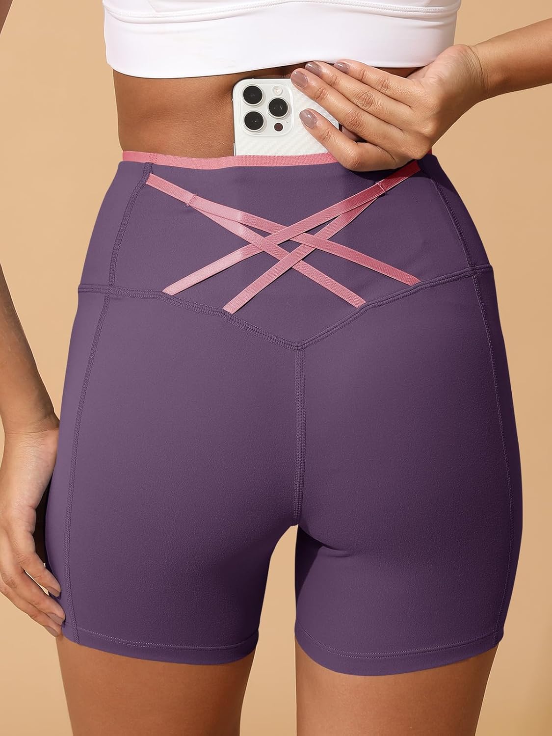 Aoysky Womens Workout Biker Shorts 5" Color Block High Waisted Yoga Athletic Shorts - Image 2