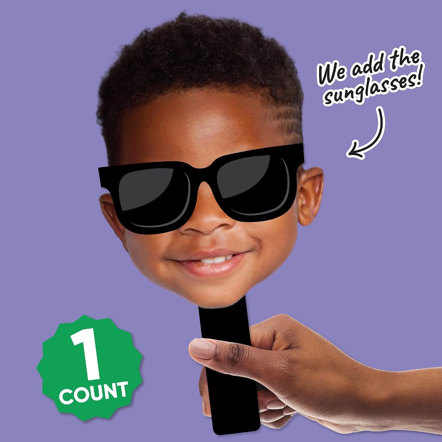 Big Dot of Happiness Personalized Sunglasses Fun Face Cutout Paddle - Custom Photo Head Cut Out Photo Booth and Fan Prop - Upload 1 Photo - 1 Piece