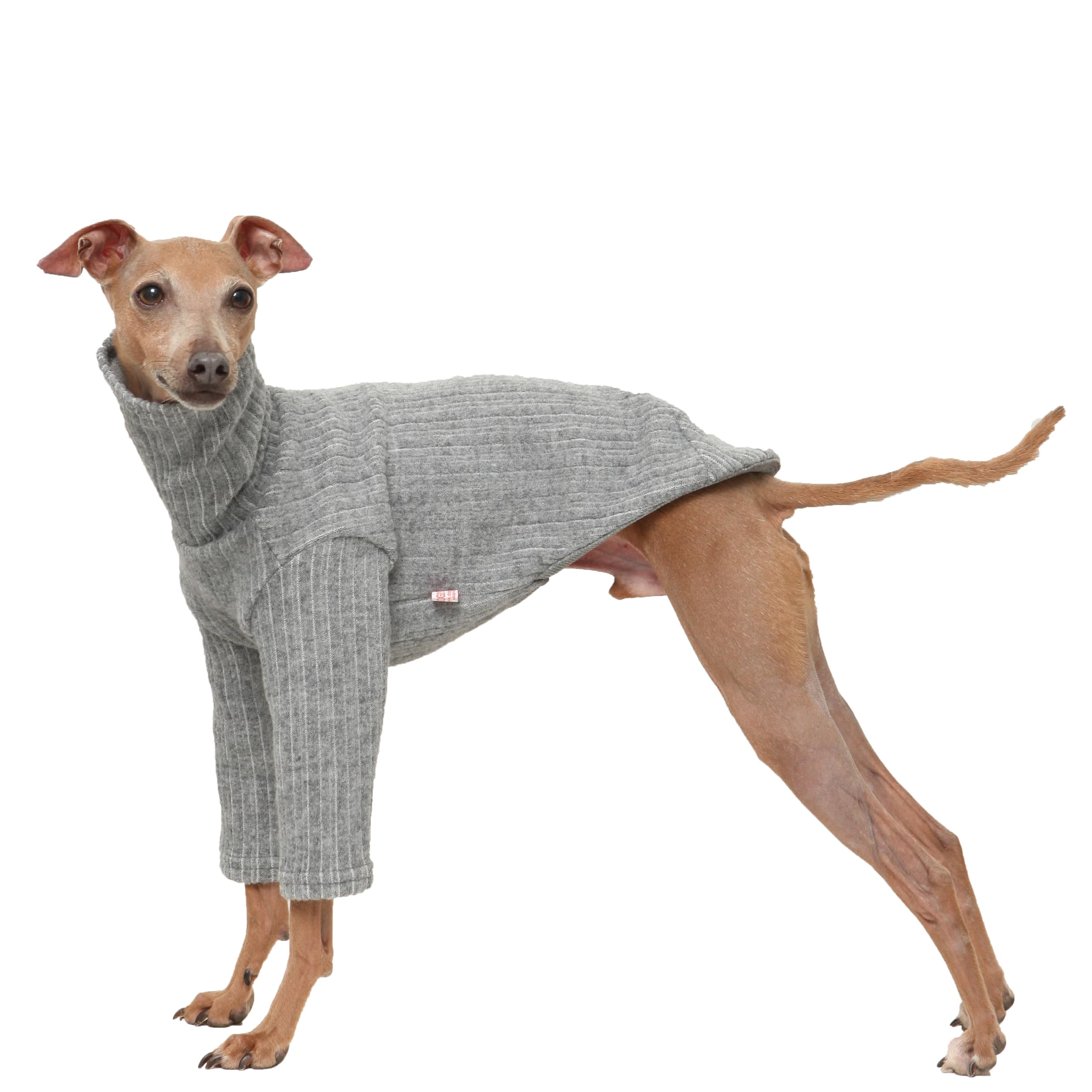 D Doggy Star Italian Greyhound Clothes Ribbed Knit Turtleneck Sweater Soft Flexible Warm Autumn Winter Dog Shirt (M,Grey Knit T) — image 1