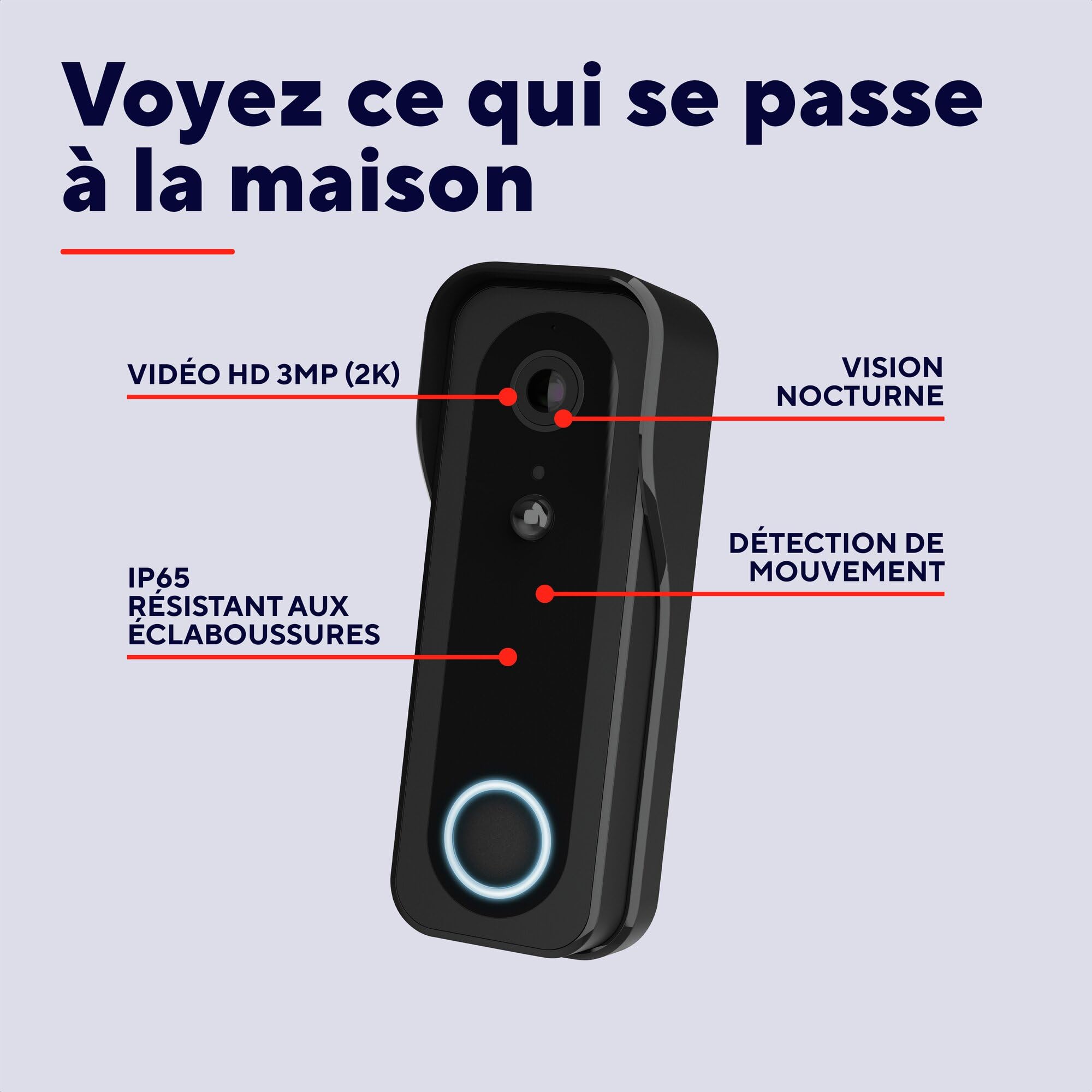 Trust Sonnette Vidéo sans Fil 2.4GHz avec Camera 3MP 2K HD, Audio Bidirectionnel, Vision Nocturne, Imperméable, Caméra et Audio, Alimentation par USB-C ou Câblée 8-24V, Carillon Inclus, Noir