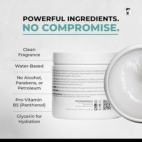 Miniatura 5 de Gentlemen Republic Gel para el cabello refinado de 16 onzas con bomba  Fórmula profesional para brillo y retención 24 horas, resistente a la