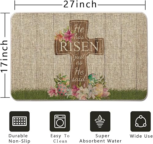 Miniatura 3 de GAGEC Tapete de puerta de Pascua con diseño de flores y huevos cruzados, decoración de cocina para piso, tapete delantero para interiores y