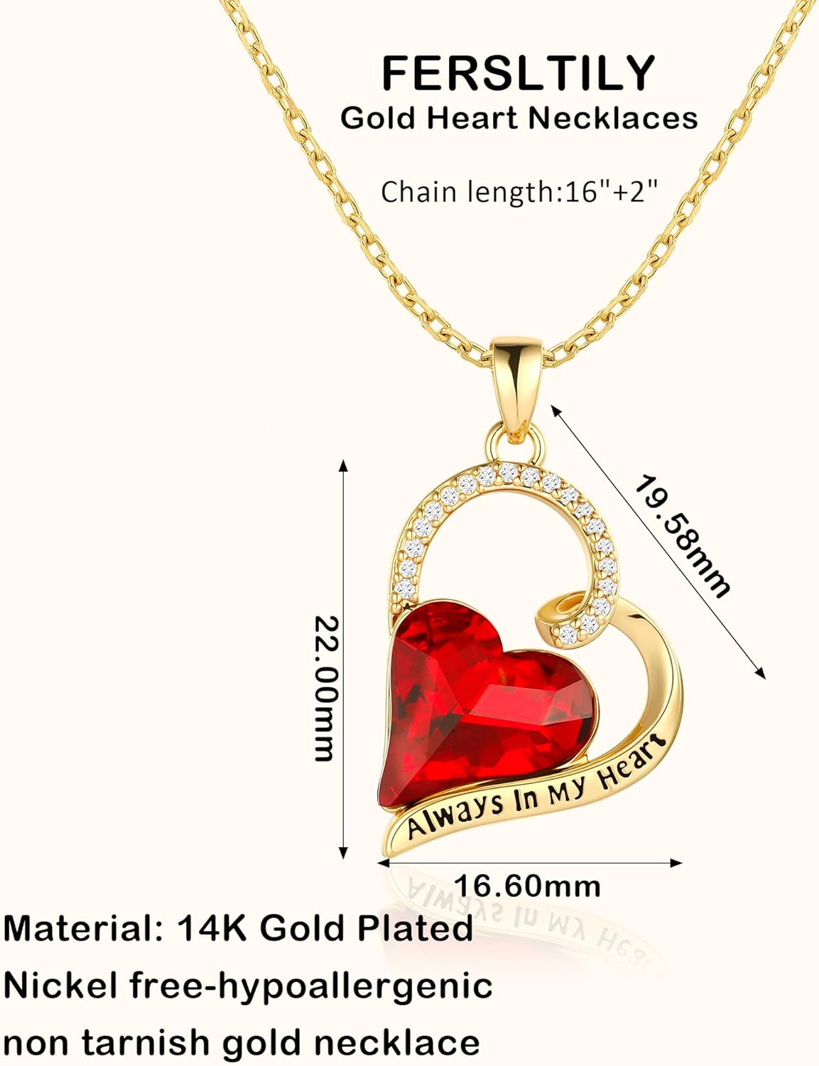 Gold Birthstone Necklace for Women Dainty Heart Necklace 14k Gold Crystal Necklaces Christmas Stocking Stuffers Anniversary Birthday Gifts Womens Jewelry - Image 7