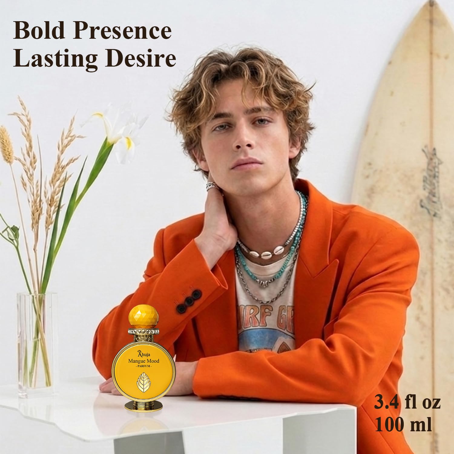 AHUJA Mangue Mood – 3.4 oz Parfum | Unisex Mango Floral Scent | 30% Long Lasting Oil | Alphonso Mango, Bergamot, Tuberose, Amber, Sandalwood | Luxury Yellow Gift Box | “Some Moods Stay Golden”
