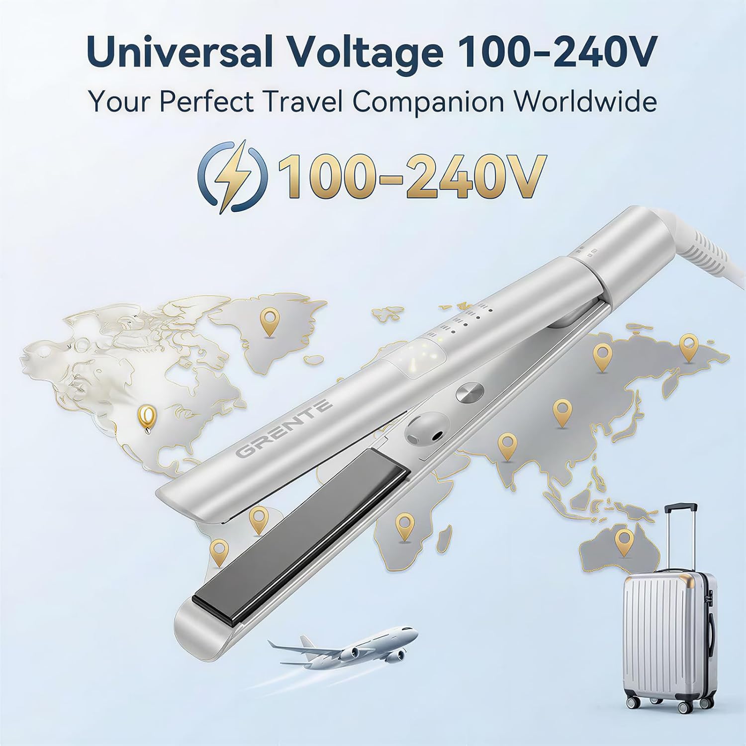 Titanium Flat Iron Hair Straightener and Curler 2 in 1 with Quick Fast Heating, 1 Inch Professional Straightening Iron, 5 Temp Settings for All Hair Types, Dual Voltage & Auto-Shut Off(White)