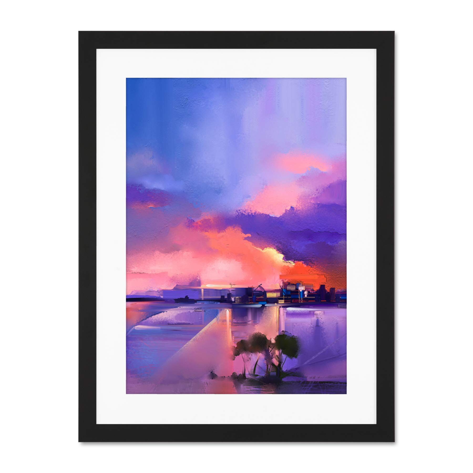 Wee Blue Coo Abstract Sunset on Lake Large Framed Art Print Wall Poster 18x24 inch