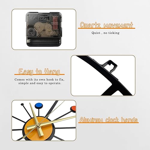 Miniatura 3 de Reloj de pared de metal único de 14 pulgadas, moderno reloj de mediados de siglo con mecanismo silencioso, reloj decorativo colorido para sala de