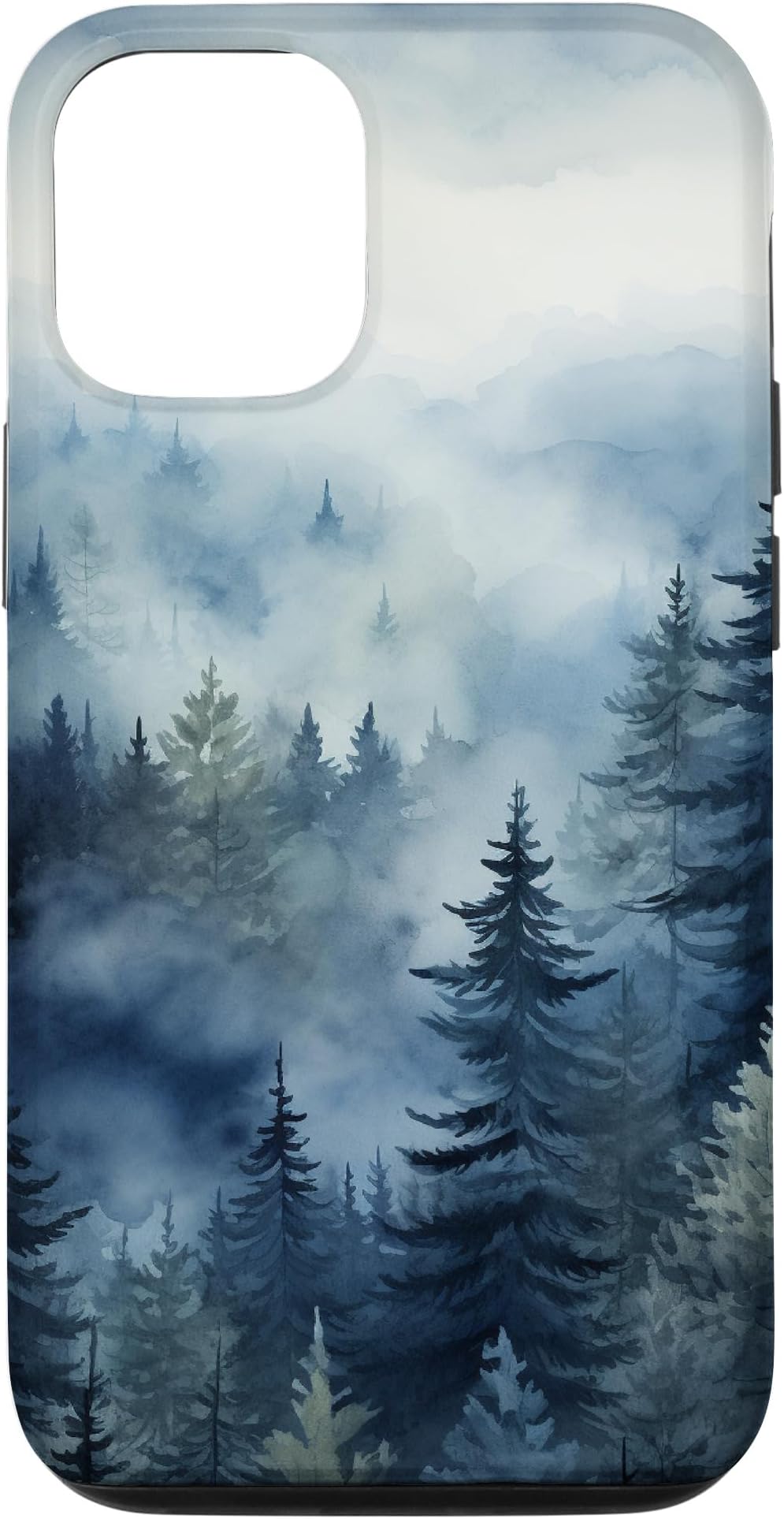 iPhone 14 Fog Forest Pine Trees Wanderlust Boho Indigo Blue Case
