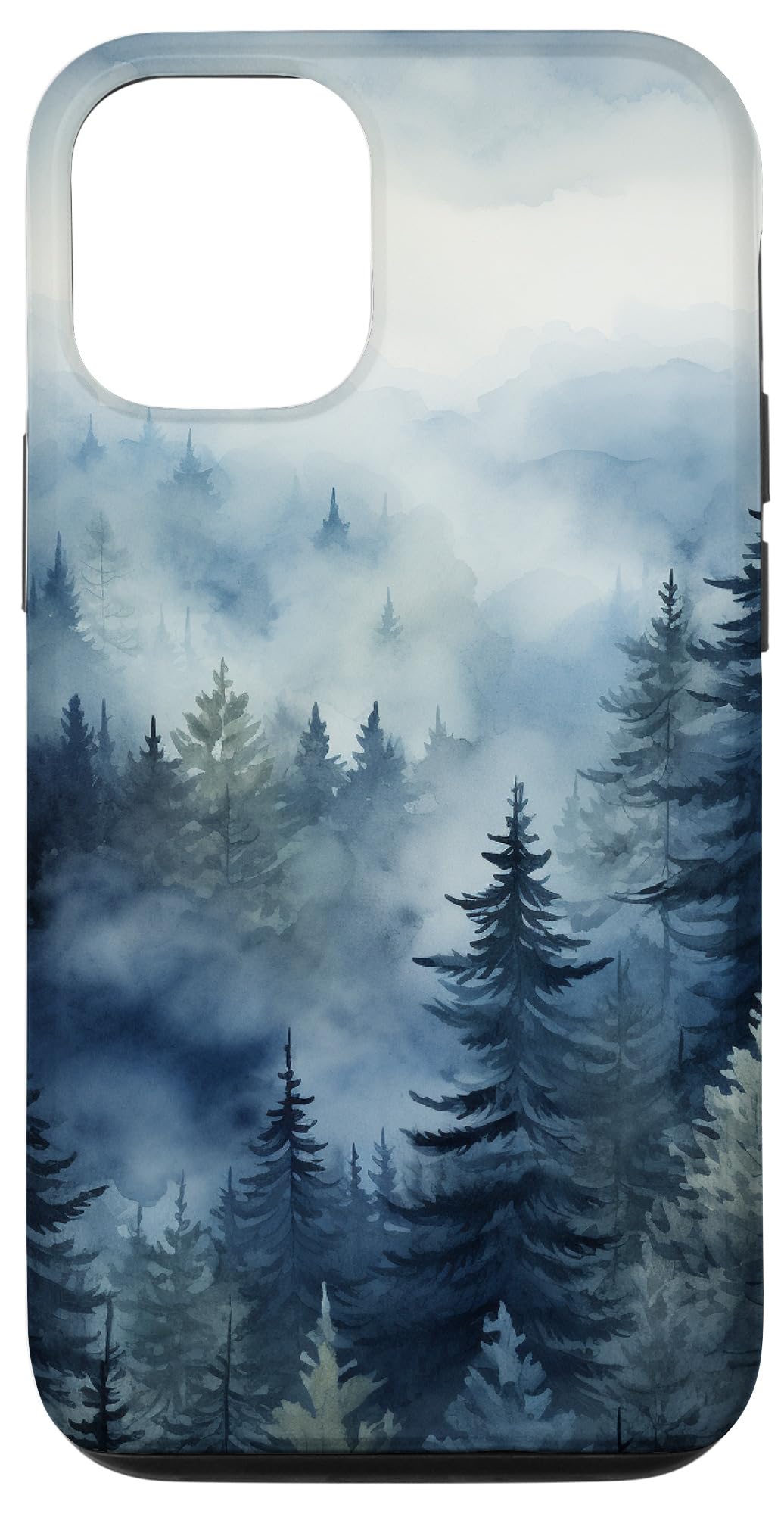 iPhone 14 Fog Forest Pine Trees Wanderlust Boho Indigo Blue Case