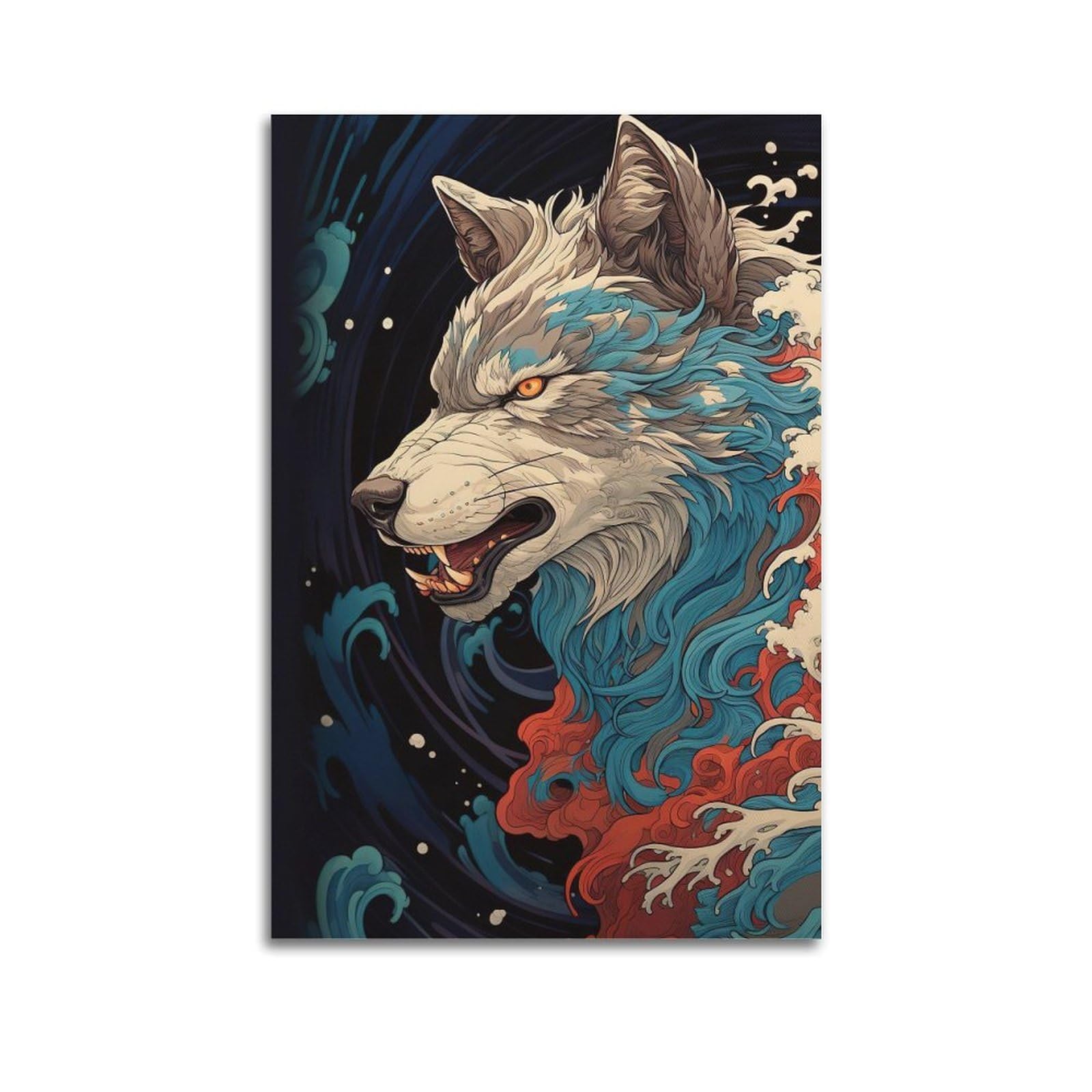 DLJGDS Striking Wolf with Vibrant Wave - Like Fur in Minimalist Art Decorative Painting Canvas Wall Posters And Modern Family Bedroom Decor 24x36inch(60x90cm)