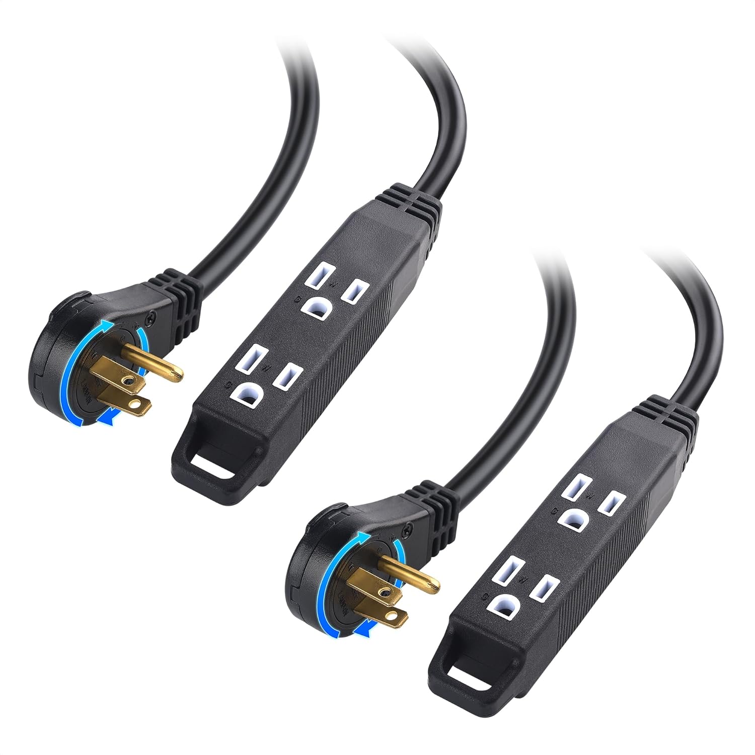 [ETL Listed] Cable Matters 2-Pack 3-Outlet Power Strip Extension Cord with 3 Prong Outlets and 360-Degree Rotating Plug in Black - 10ft