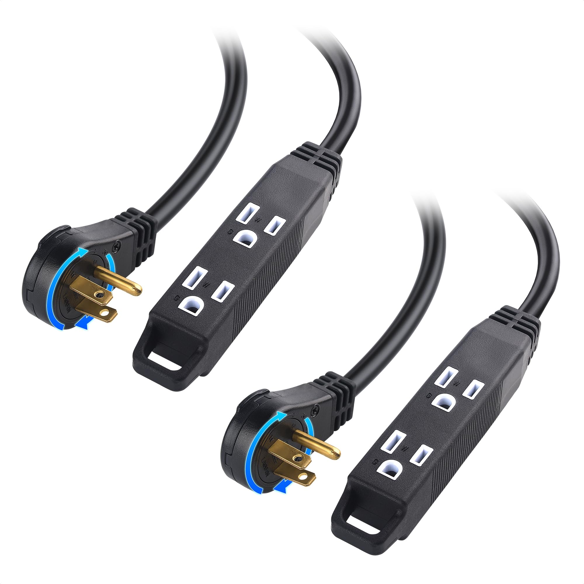[ETL Listed] Cable Matters 2-Pack 3-Outlet Short Power Strip Extension Cord with 3 Prong Outlets and 360-Degree Rotating Plug in Black - 1ft