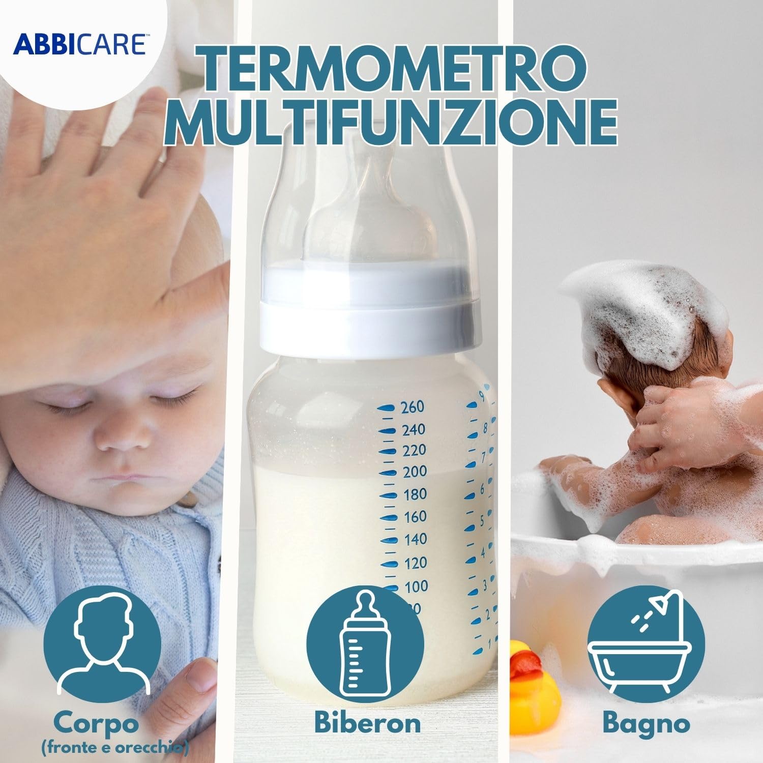 Termometro febbre digitale frontale e auricolare con custodia ABBICARE™| Modalità speciale neonato precisa e rapida in 1 secondo infrarossi