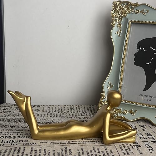 Miniatura 13 de Estatua de lectura, escultura abstracta, estatuas de resina para decoración del hogar, estante moderno de oficina en el hogar, estantería de Oro