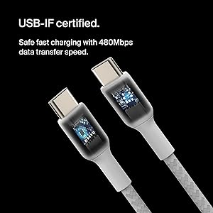 Belkin BoostCharge Braided USB-C to USB-C Cable (1M/3.3ft) for iPhone 17, iPhone 17 Pro, iPhone 17 Pro Max, Galaxy S25, S24, Note, Pixel 10, iPad Pro, Nintendo Switch 2 & More - White (2-Pack)