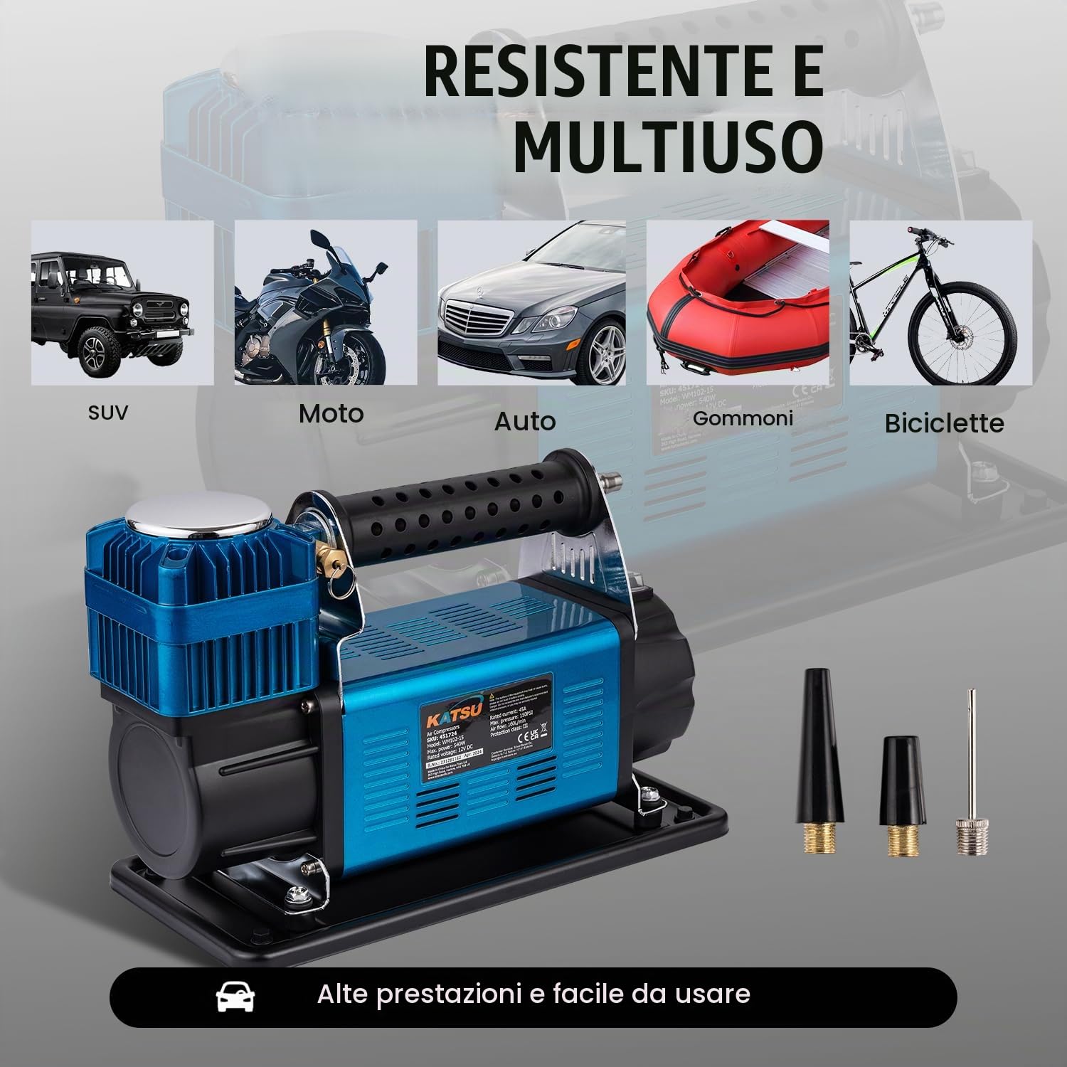 KATSU Tools Compressore Aria Portatile Auto Professionale 150PSI 12V 45 Amp Grande Volume 4WD Gonfiatore per Pneumatici per Auto Pompa per Auto Camper SUV Camion