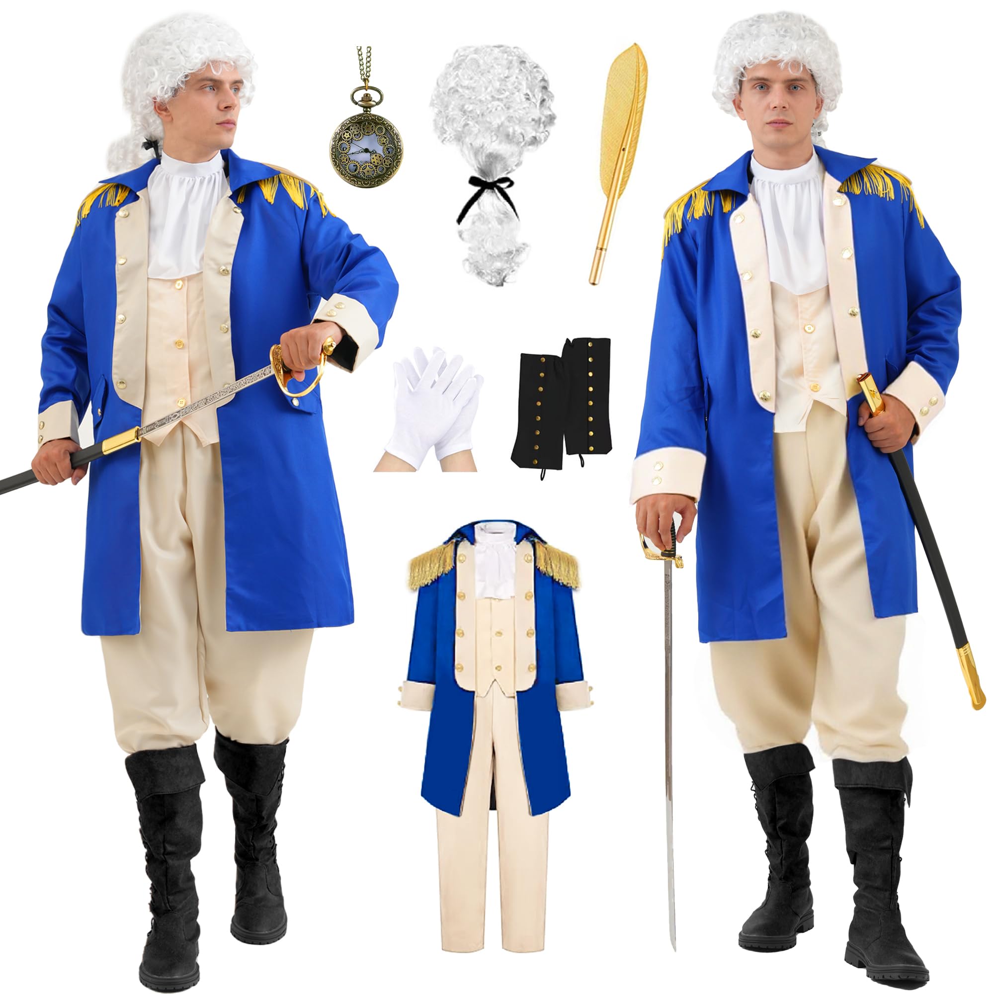 Akokvlar Mens Founding Father George Washington Costume Hamilton Colonial Outfit Set, Apricot, Medium