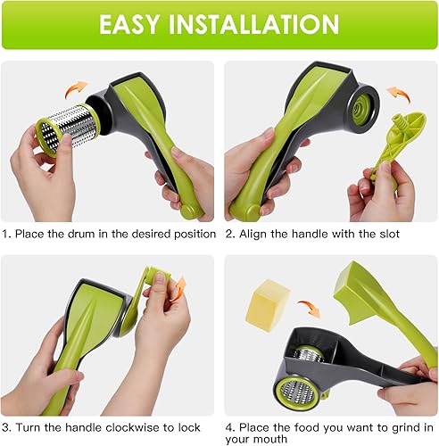 Vista 4 de MASTERTOP Rallador de queso, rallador de queso giratorio de mano con 4 tambores de acero inoxidable, ralladores de cocina con manivela para queso