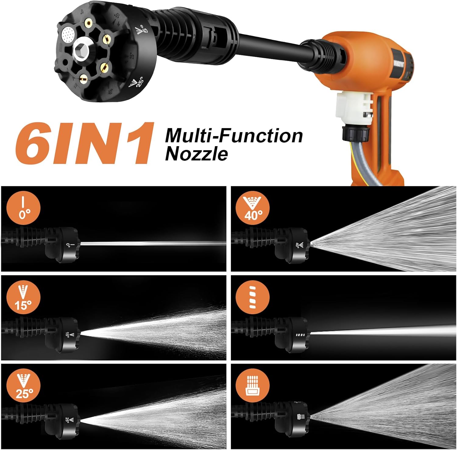 Cordless Pressure Washer, 2000PSI MAX Portable Pressure Washer with Brushless Motor, 5.0Ah Battery, 2A Fast Charger, 4 Speed Adjustment LCD Touch Screen, with Garden Hose & Faucet Connectors - Image 9
