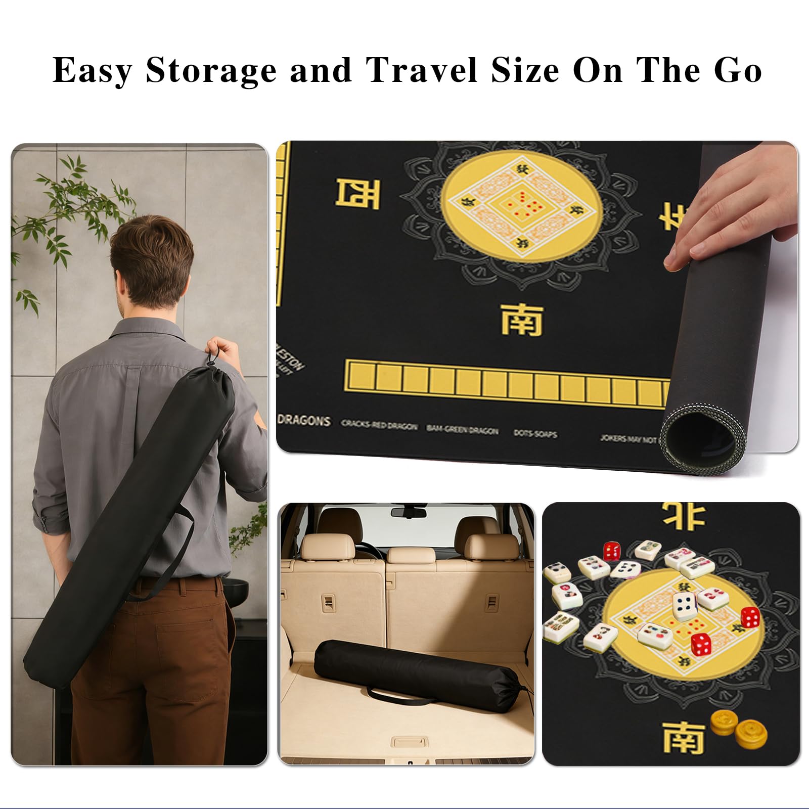 YUAHDBO Tapis de Mahjong carré avec Sac à Cordon, Tapis de Table antidérapant en Caoutchouc, antibruit et avec repères d'orientation(Blue, 60CM/23.6
